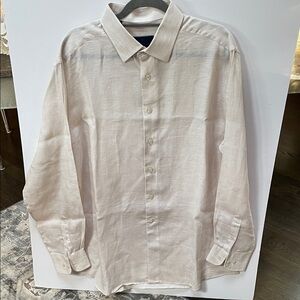 David Donahue linen Beige Button-Down Shirt